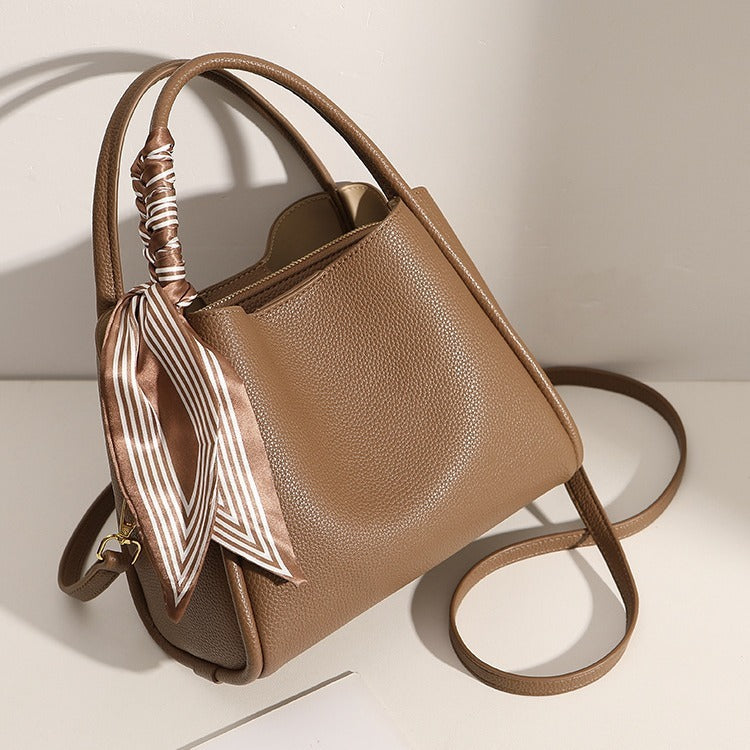 Women's Genuine Leather Messenger Purse with Scarf