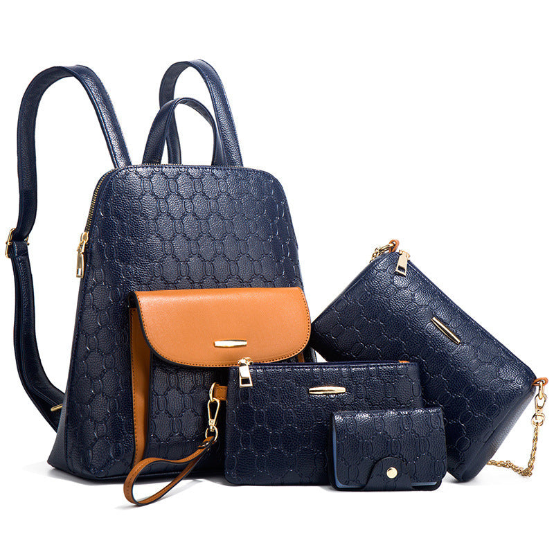 Diagonal Cross Four Piece Large Capacity Fashion Backpack Set