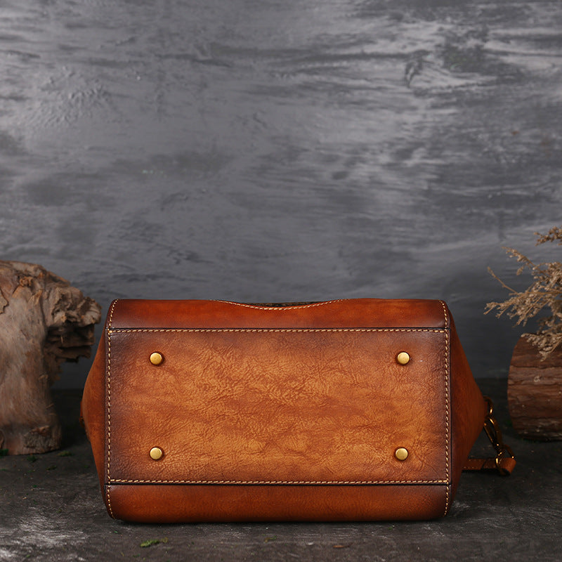 Genuine Leather Embossed Retro Messenger Handbag