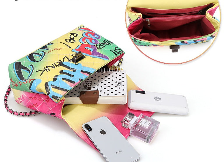 Ladies Painted Graffiti Handbag