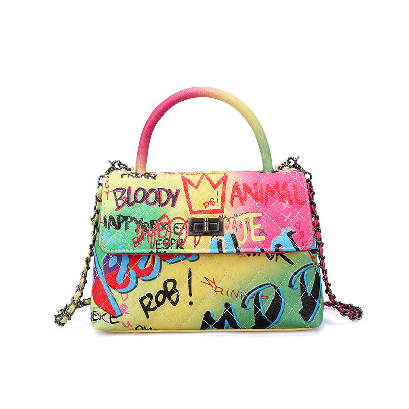Ladies Painted Graffiti Handbag