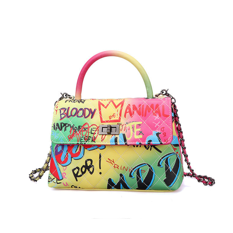 Ladies Painted Graffiti Handbag