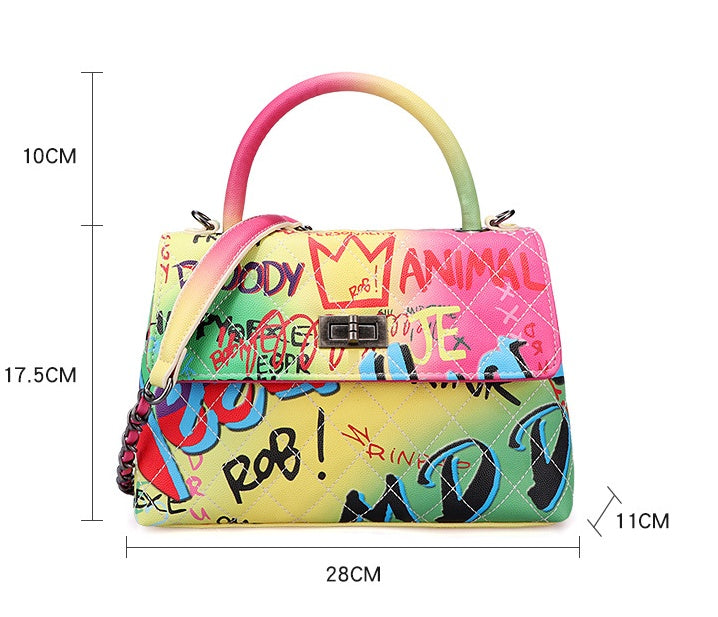Ladies Painted Graffiti Handbag