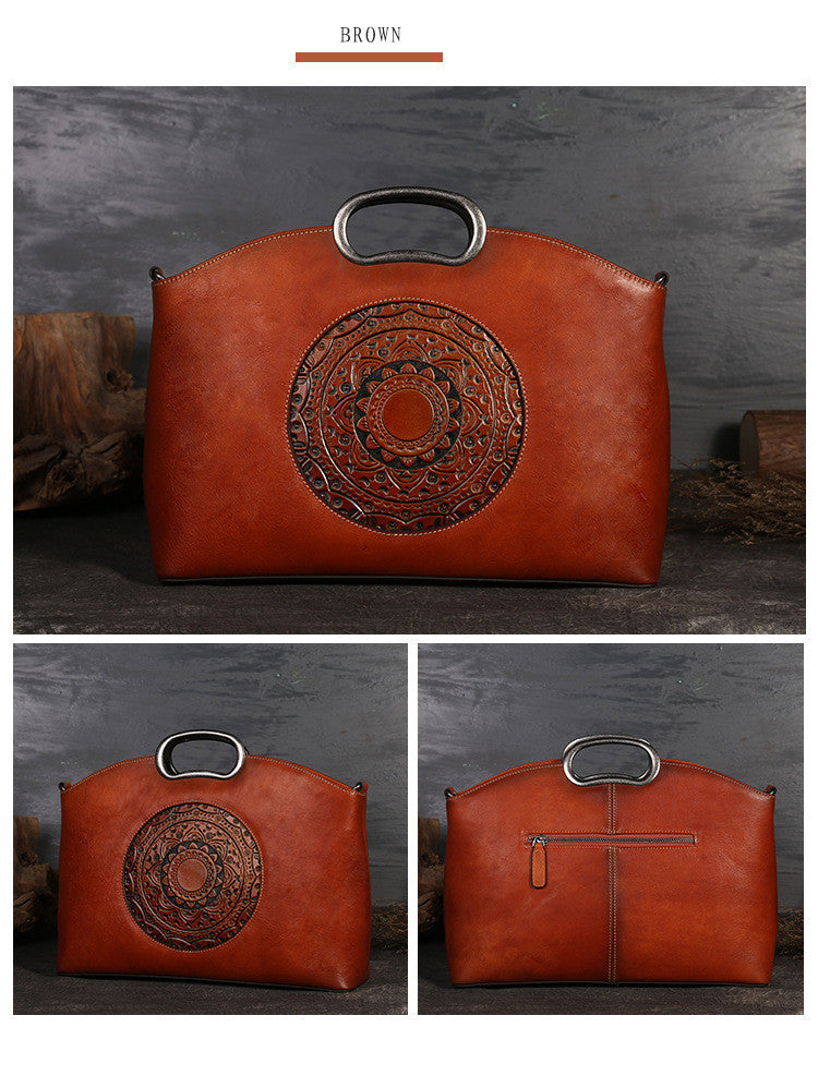 Retro Medallion Leather Handbag