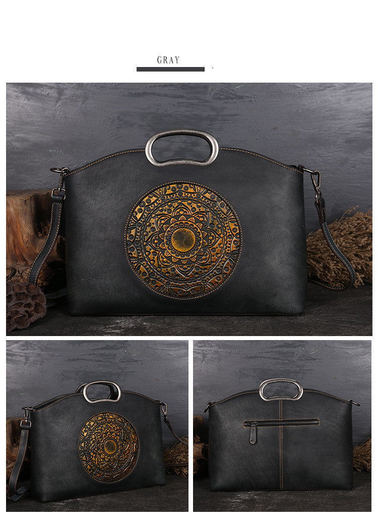 Retro Medallion Leather Handbag