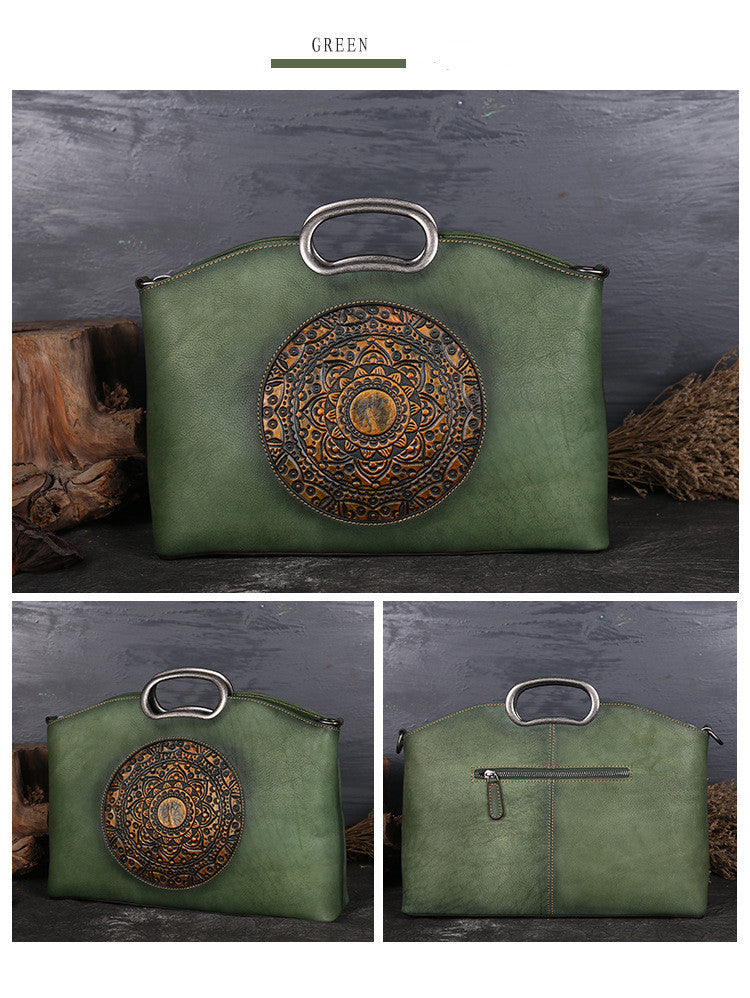 Retro Medallion Leather Handbag