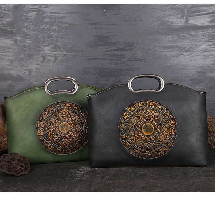 Retro Medallion Leather Handbag