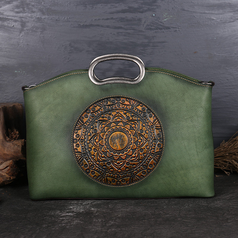 Retro Medallion Leather Handbag