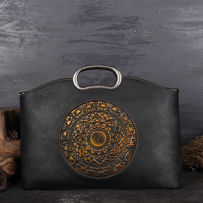 Retro Medallion Leather Handbag