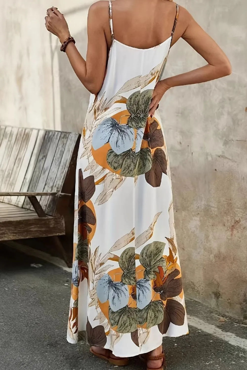 Floral Printed Spaghetti Strap Maxi Dress- back view