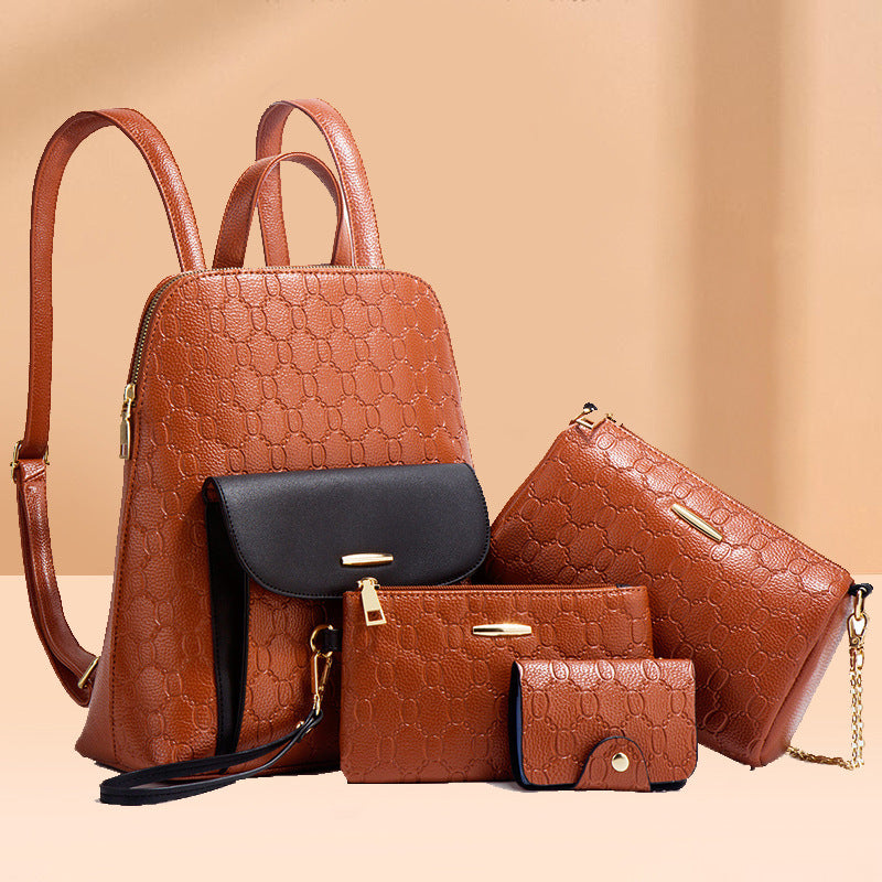Diagonal Cross Four Piece Large Capacity Fashion Backpack Set