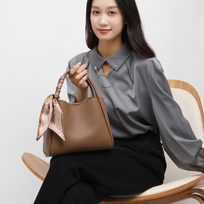 Women's Genuine Leather Messenger Purse with Scarf
