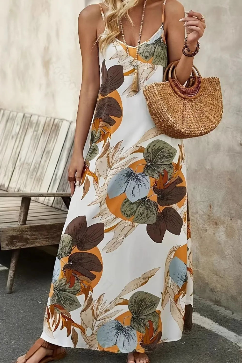 Floral Printed Spaghetti Strap Maxi Dress