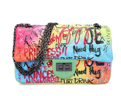 Ladies Painted Graffiti Handbag