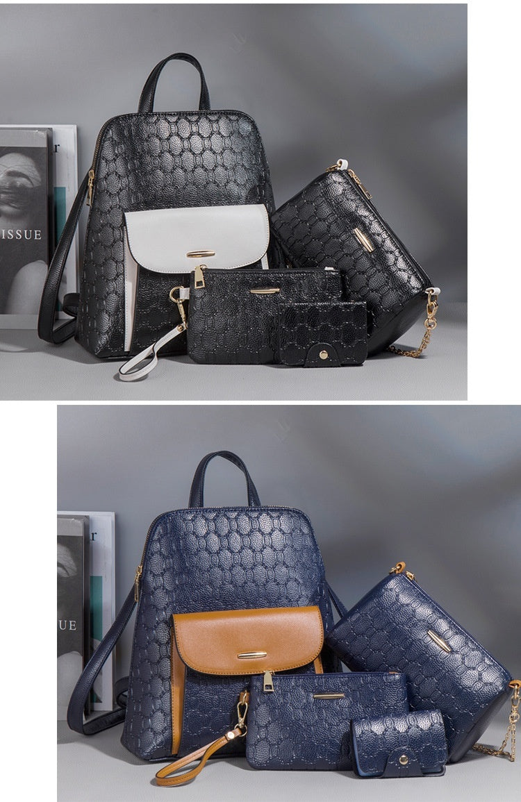 Diagonal Cross Four Piece Large Capacity Fashion Backpack Set