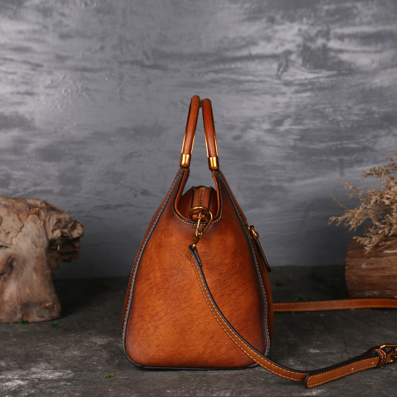 Genuine Leather Embossed Retro Messenger Handbag