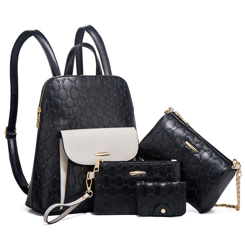 Diagonal Cross Four Piece Large Capacity Fashion Backpack Set