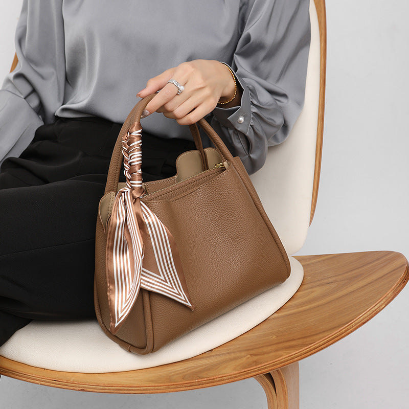 Women's Genuine Leather Messenger Purse with Scarf