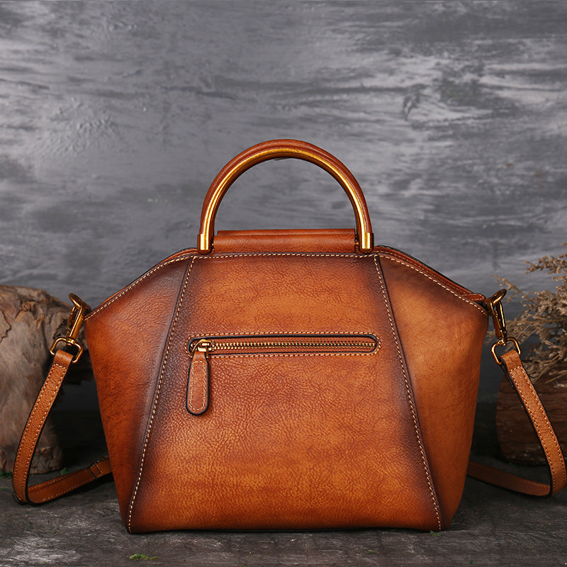 Genuine Leather Embossed Retro Messenger Handbag