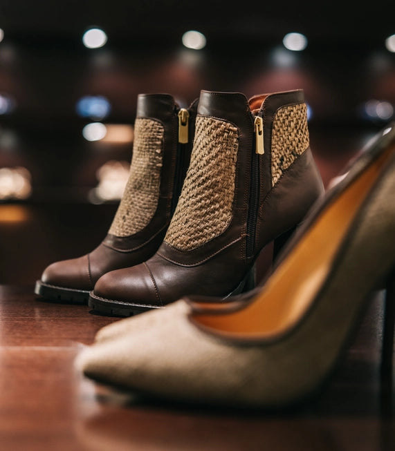 Coffee Burlap Ankle Boots