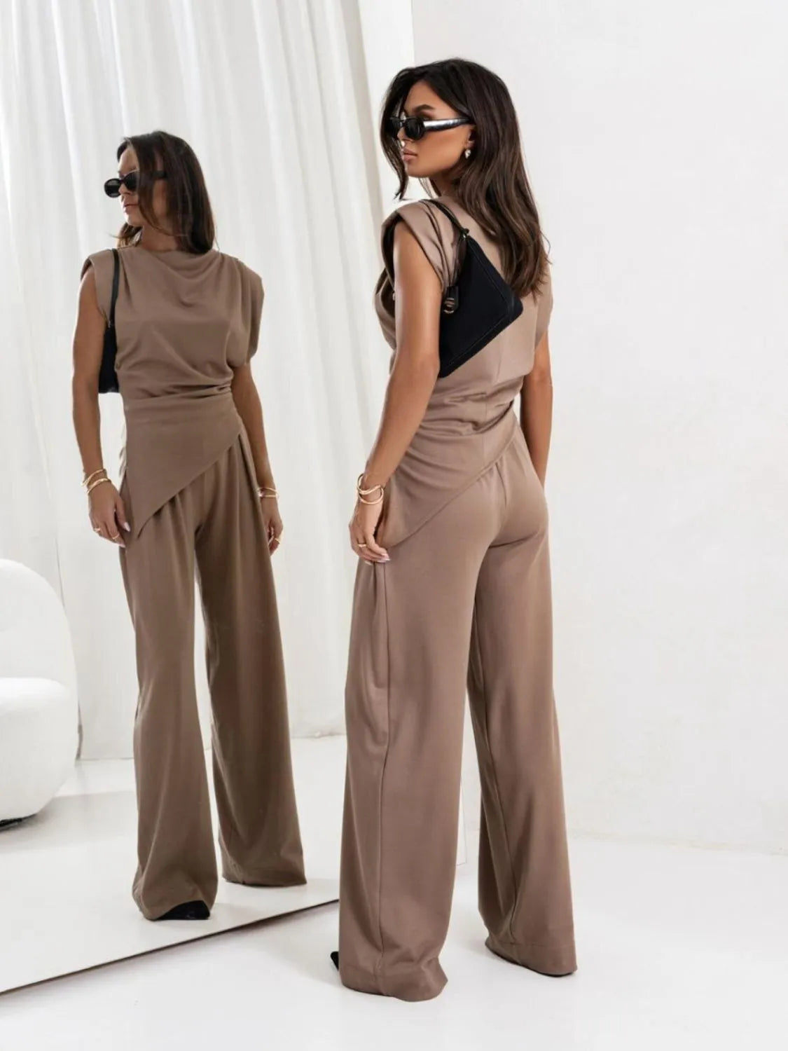 City Wide Two-Piece Pants Set- taupe