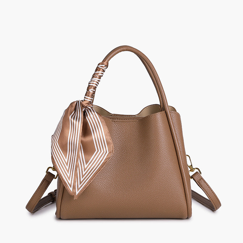 Women's Genuine Leather Messenger Purse with Scarf