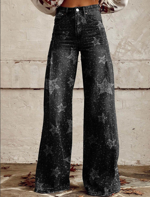 Wide-legged Thermal Transfer Print Trousers