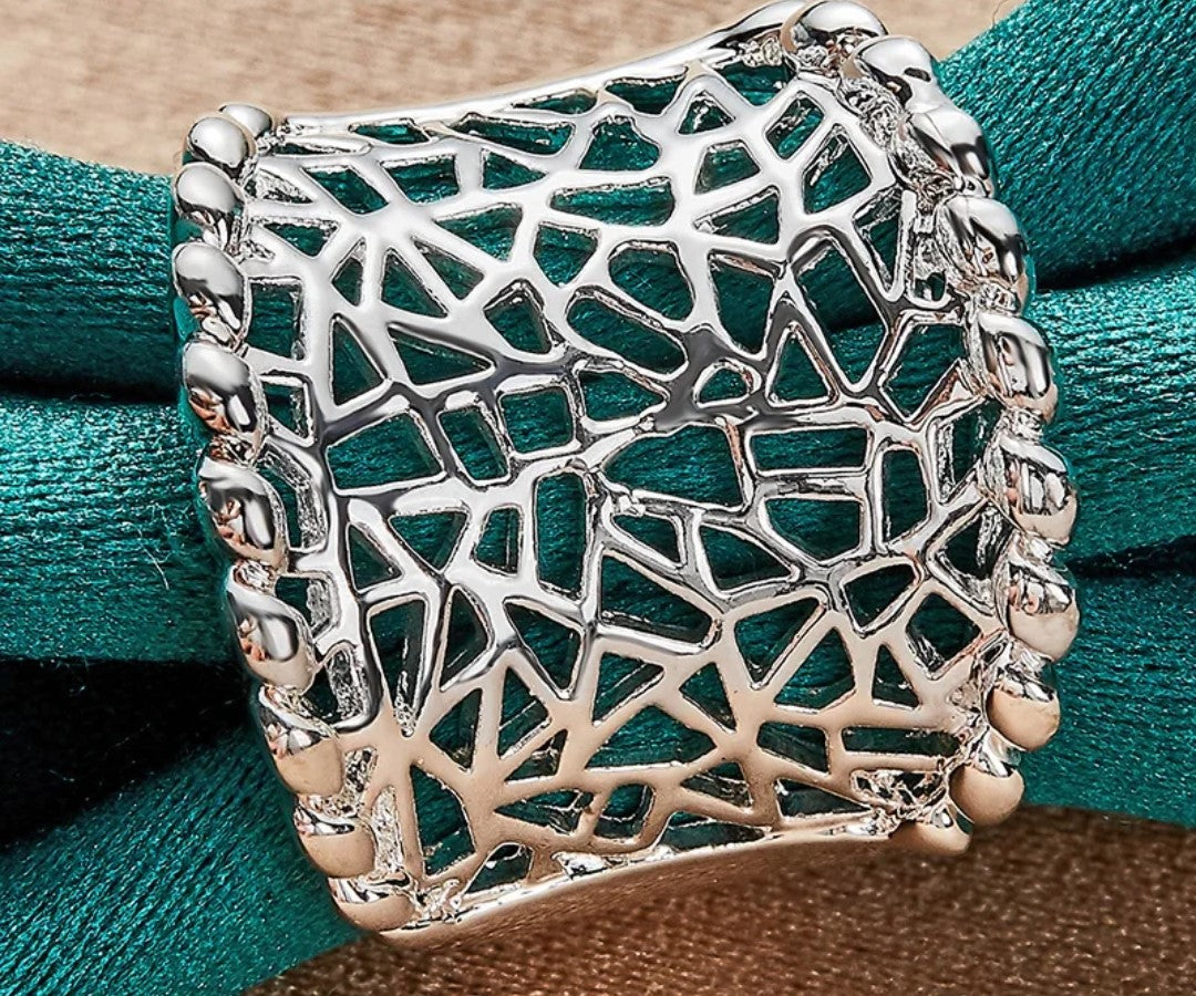 925 Sterling Silver Concave Abstract Hollow Ring