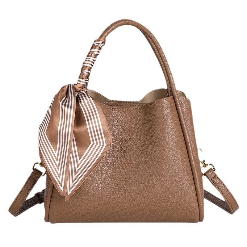 Women's Genuine Leather Messenger Purse with Scarf