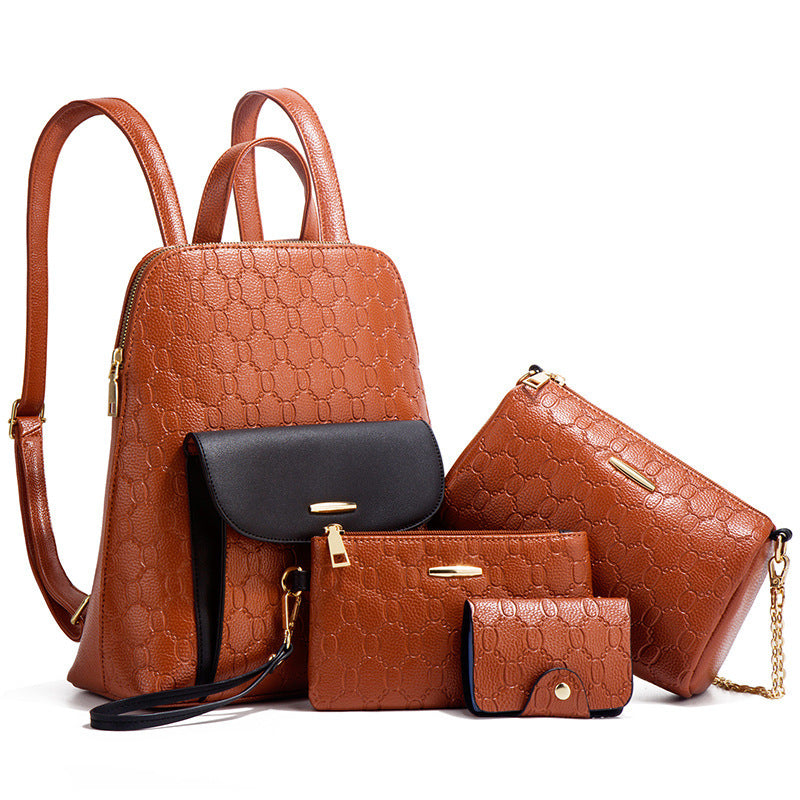 Diagonal Cross Four Piece Large Capacity Fashion Backpack Set