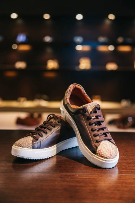 Coffee Burlap Low Top Sneakers