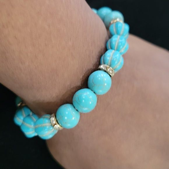 Turquoise and Rhinestone Stretch Bracelet
