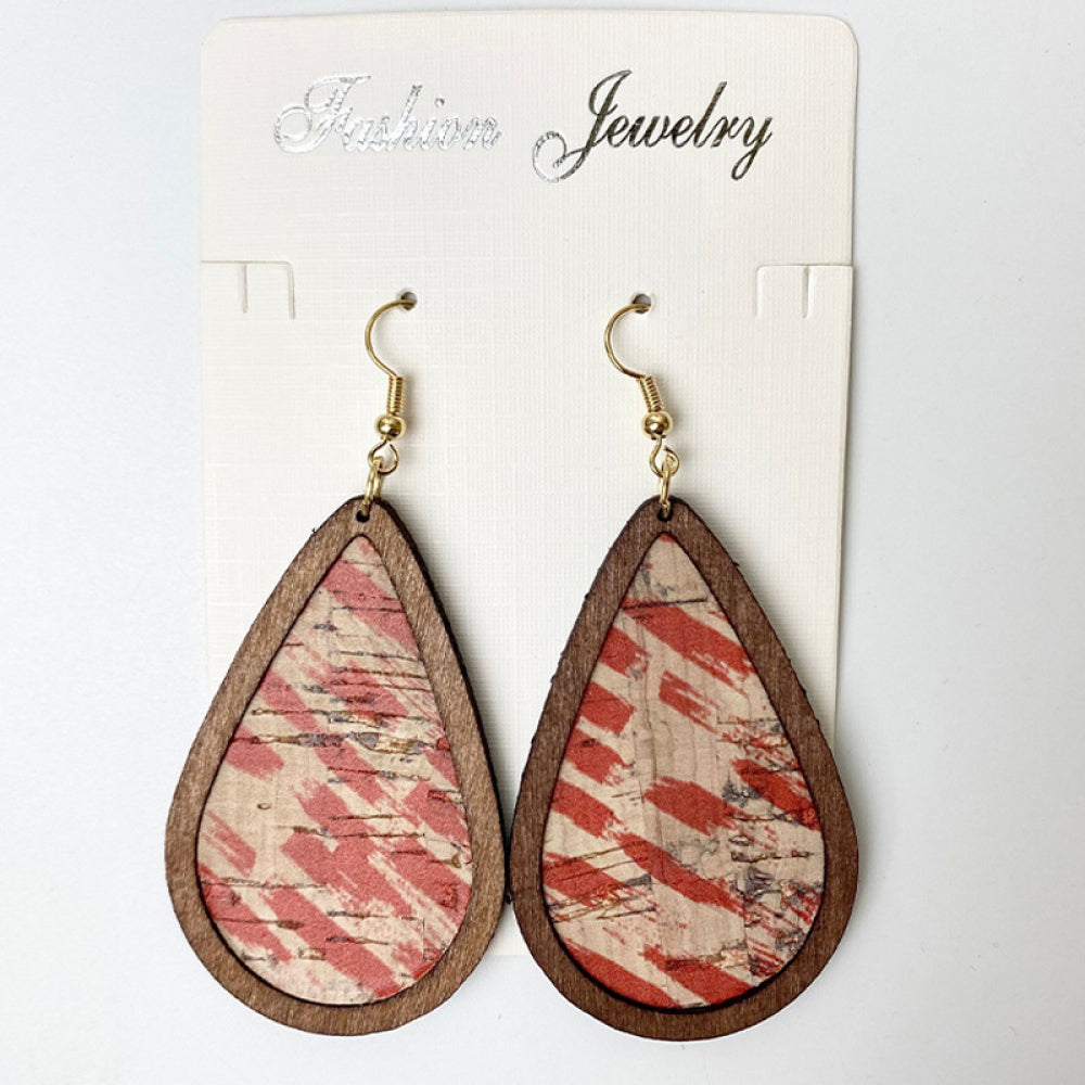 Wood Western Teardrop Dangle Earrings