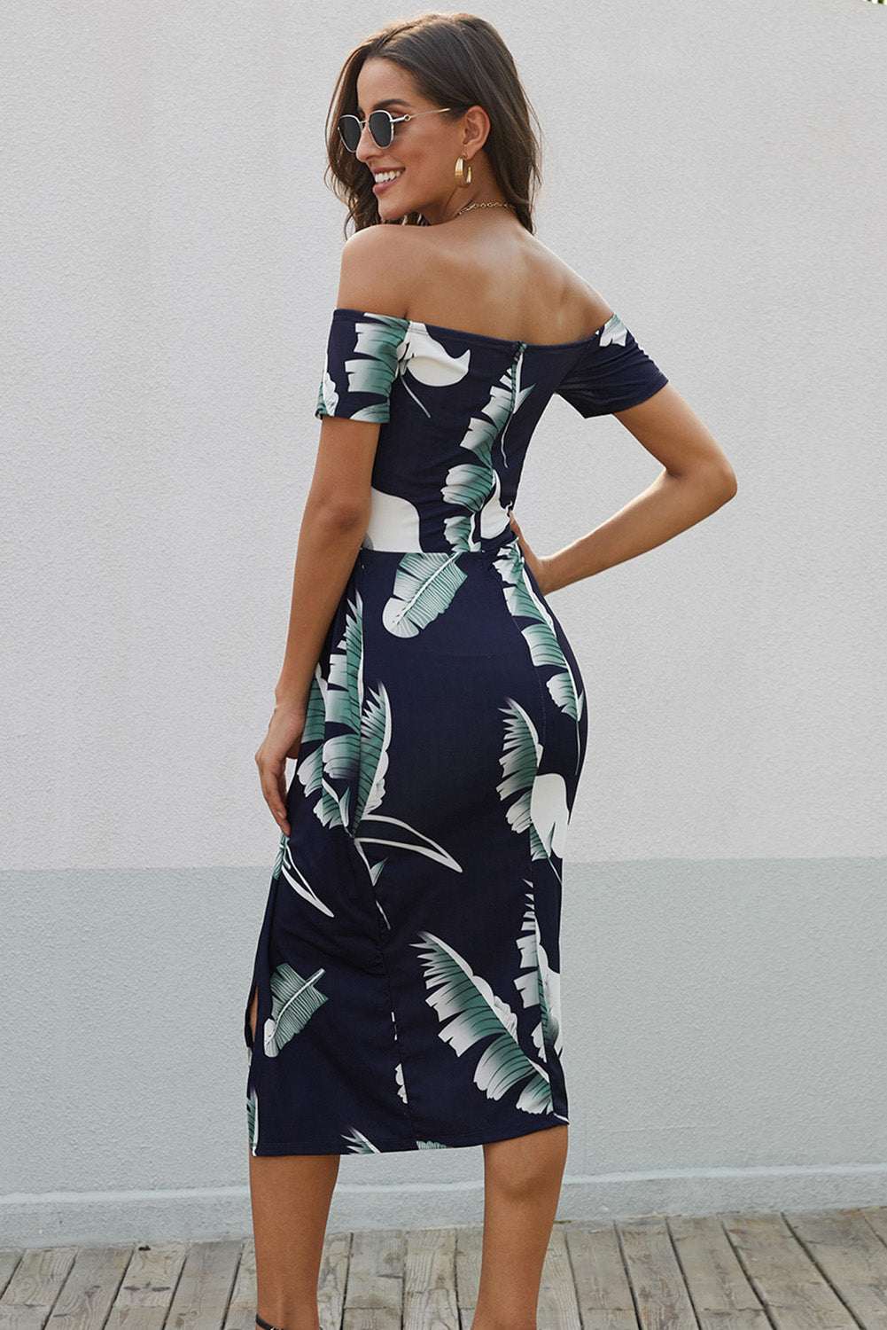 Printed Off-Shoulder Midi Dress