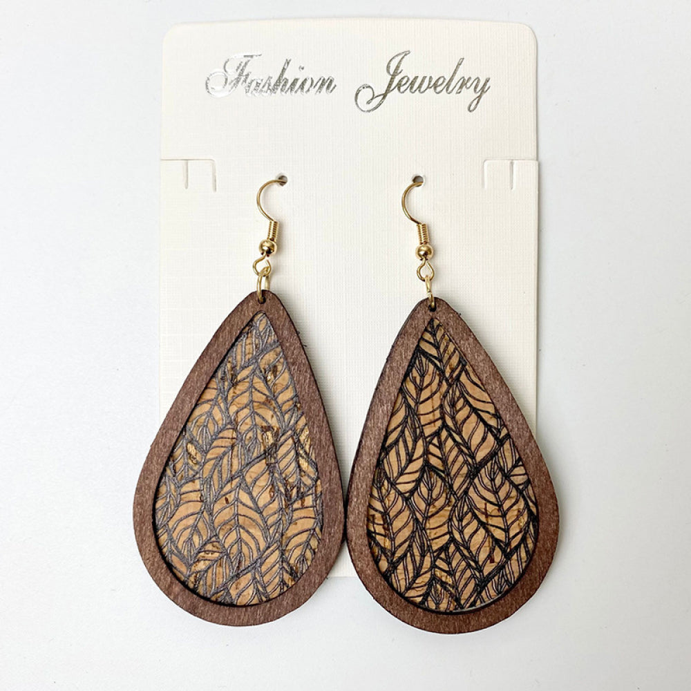 Wood Western Teardrop Dangle Earrings