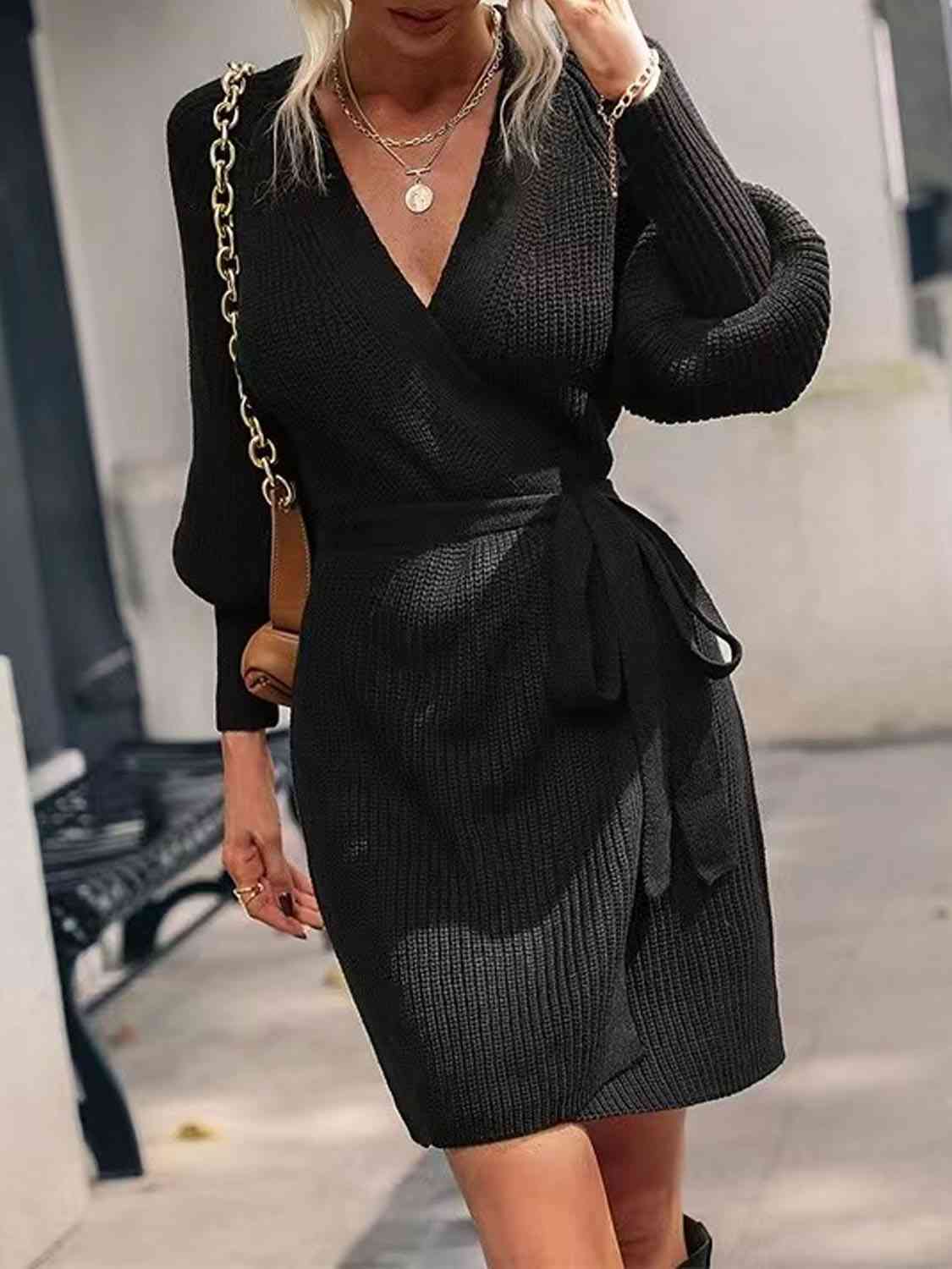 Lantern Sleeve Tied Cardigan