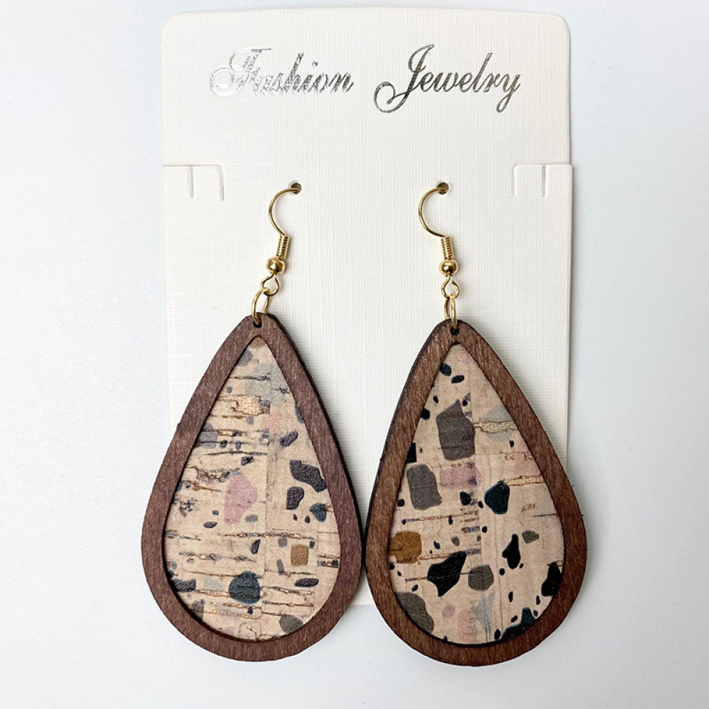 Wood Western Teardrop Dangle Earrings