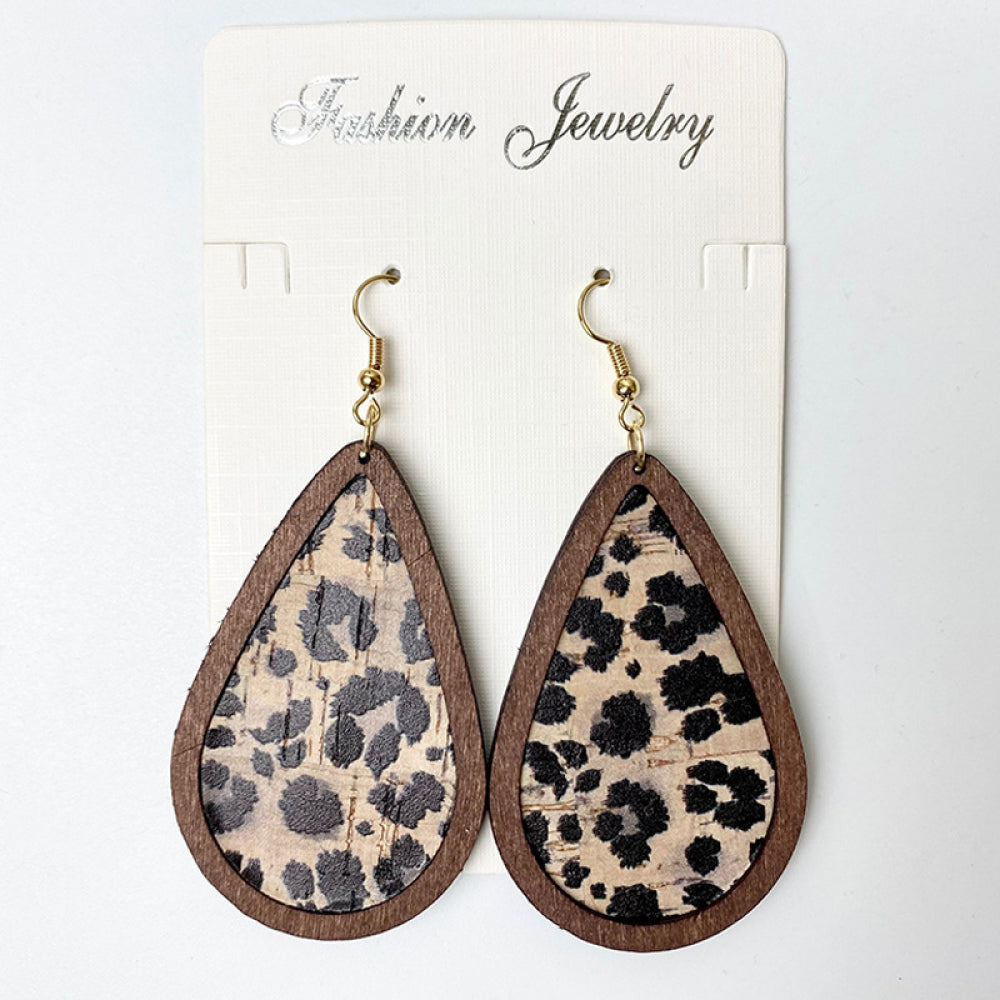 Wood Western Teardrop Dangle Earrings