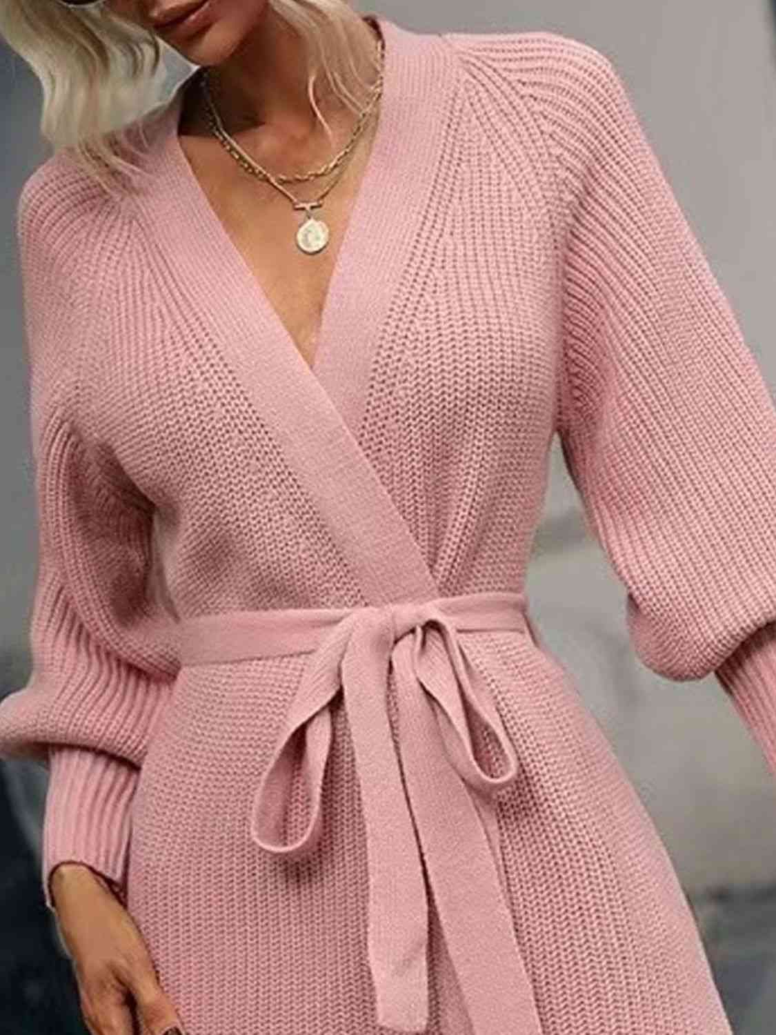 Lantern Sleeve Tied Cardigan