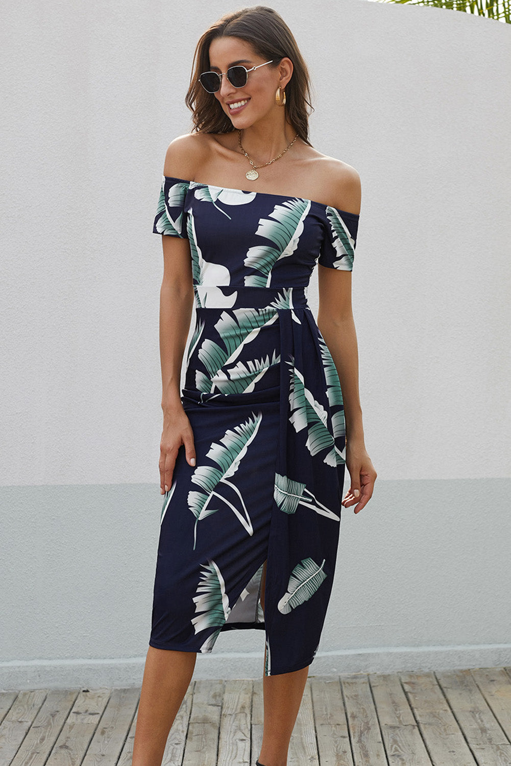 Printed Off-Shoulder Midi Dress