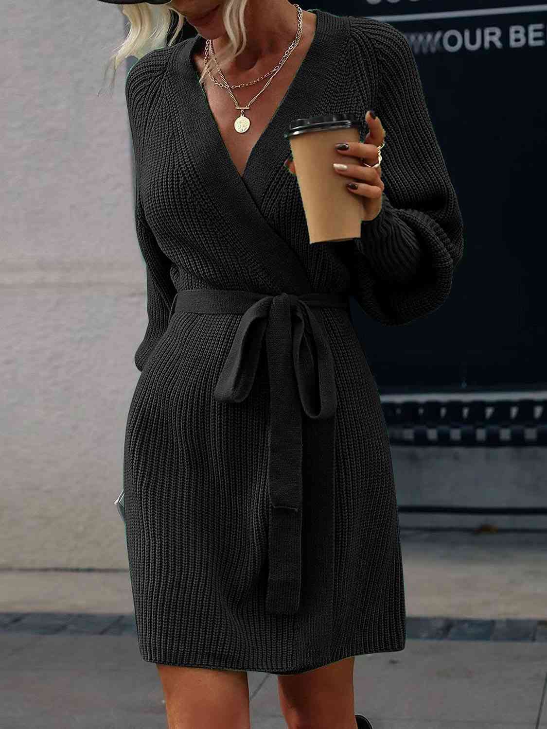 Lantern Sleeve Tied Cardigan