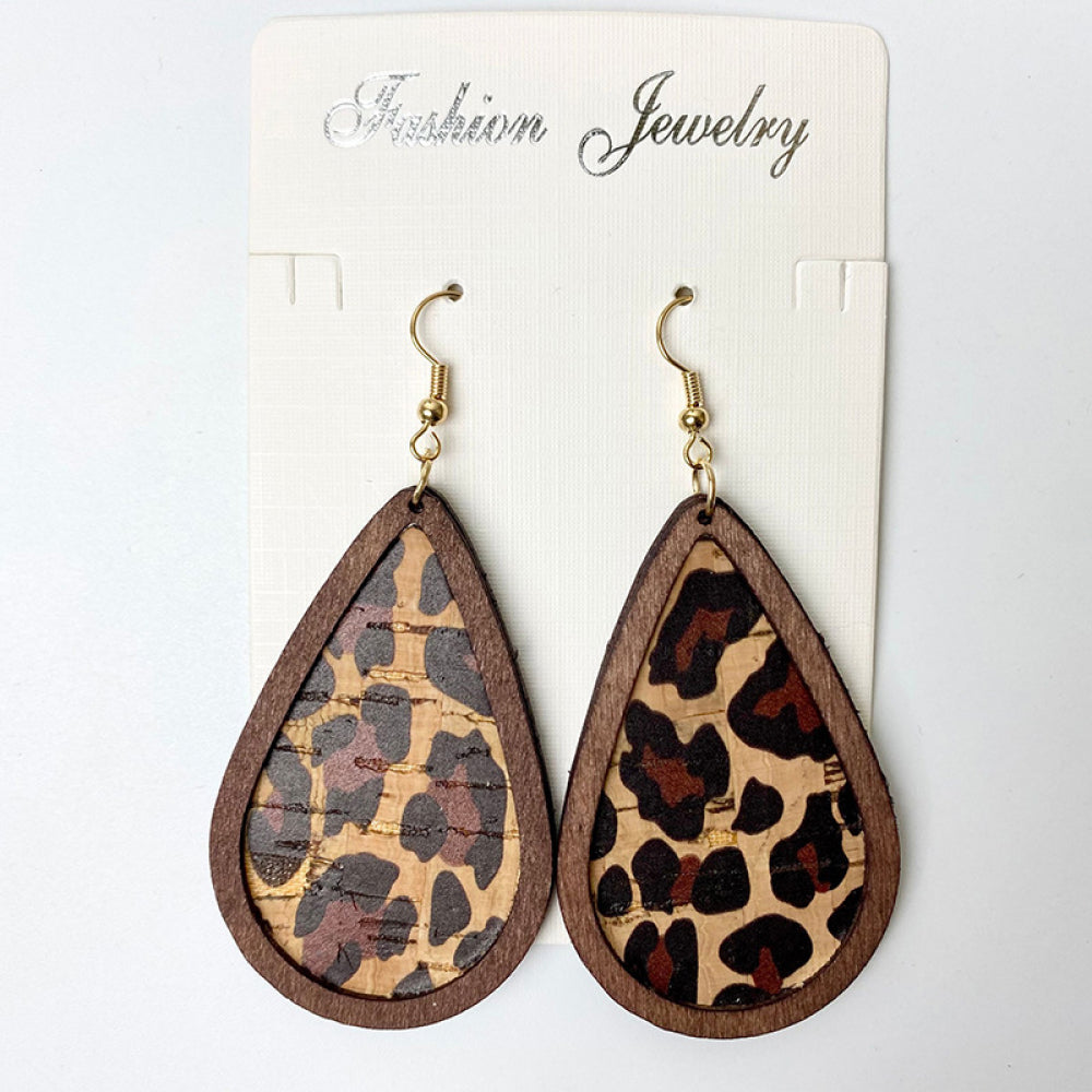 Wood Western Teardrop Dangle Earrings