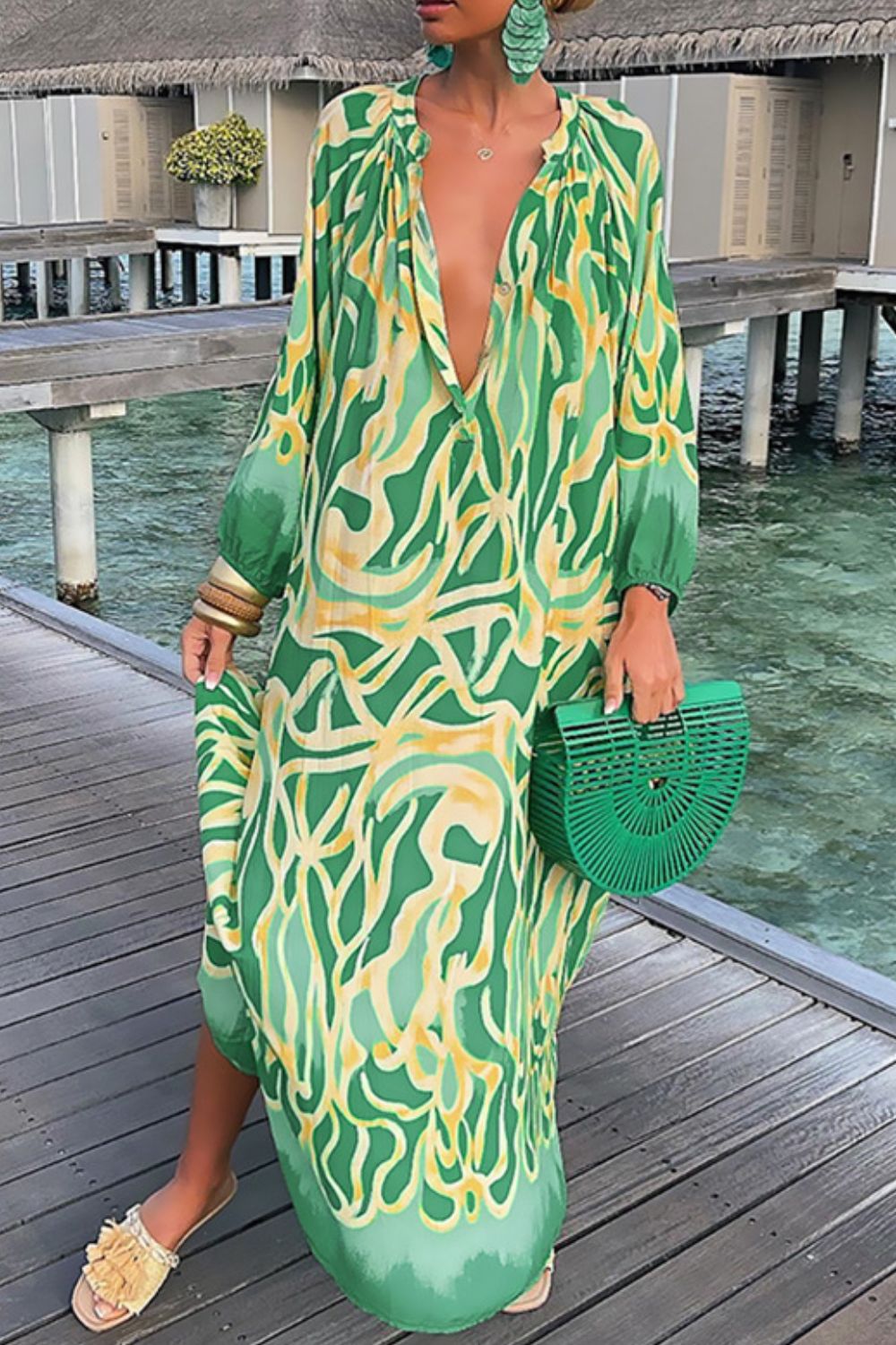 Abstract Balloon Sleeve Maxie Dress