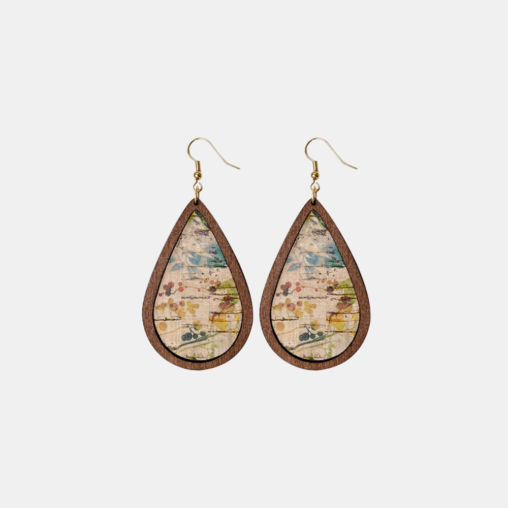 Wood Western Teardrop Dangle Earrings