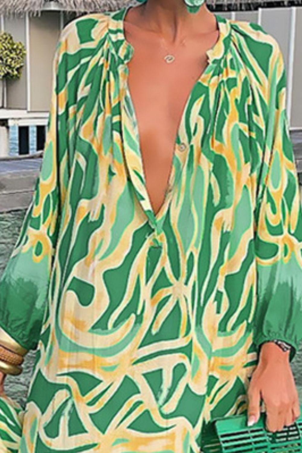 Abstract Balloon Sleeve Maxie Dress
