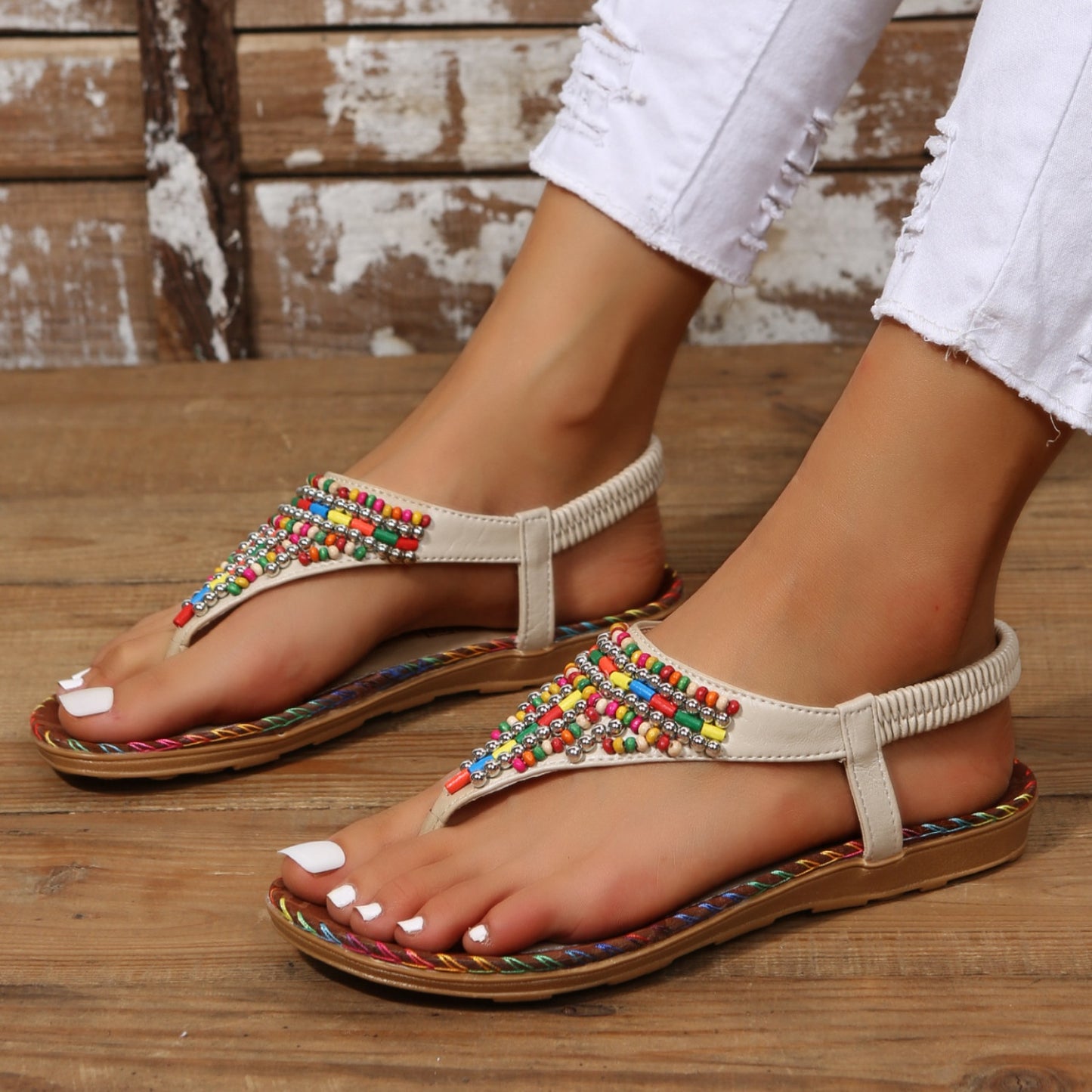 Aztec Beaded Open Toe Sandals