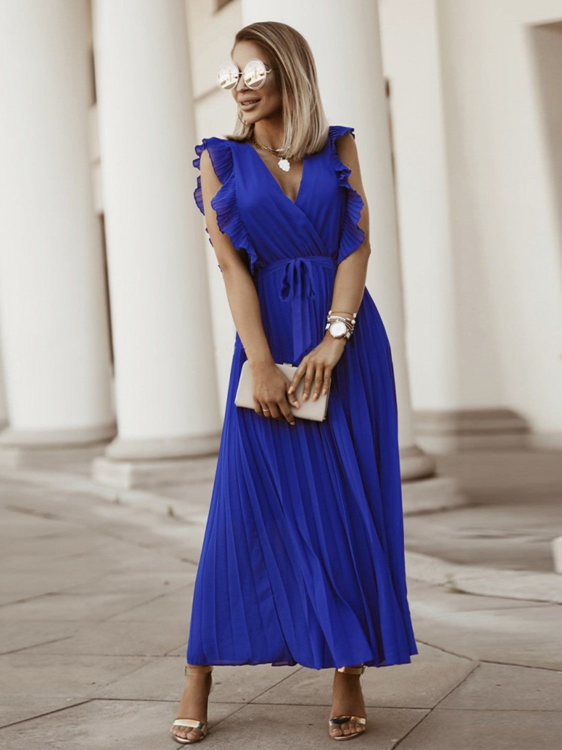 Alice's Cap Sleeve Pleated Maxie Dress