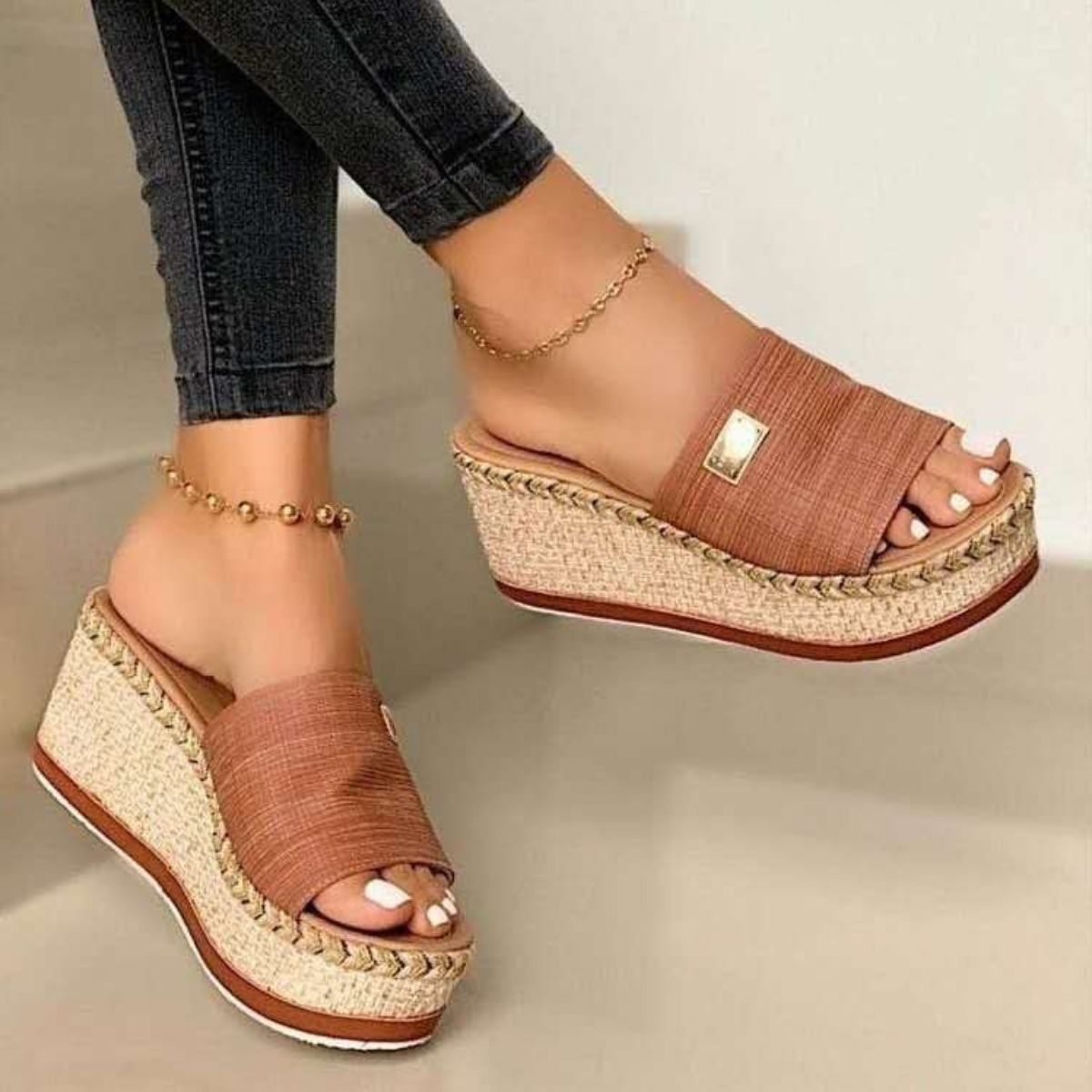 City Faux Leather Open Toe Wedge Heel Sandals