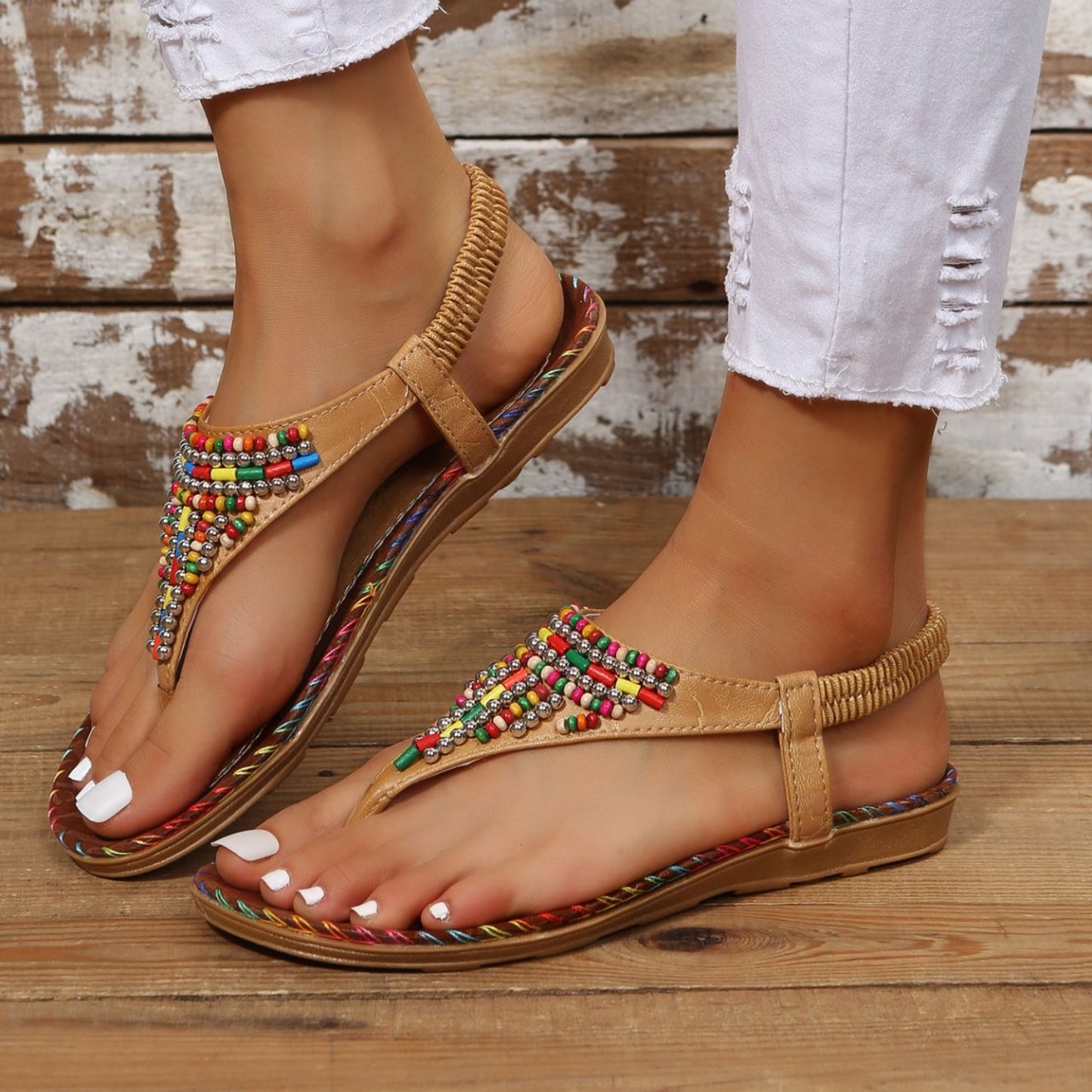 Aztec Beaded Open Toe Sandals