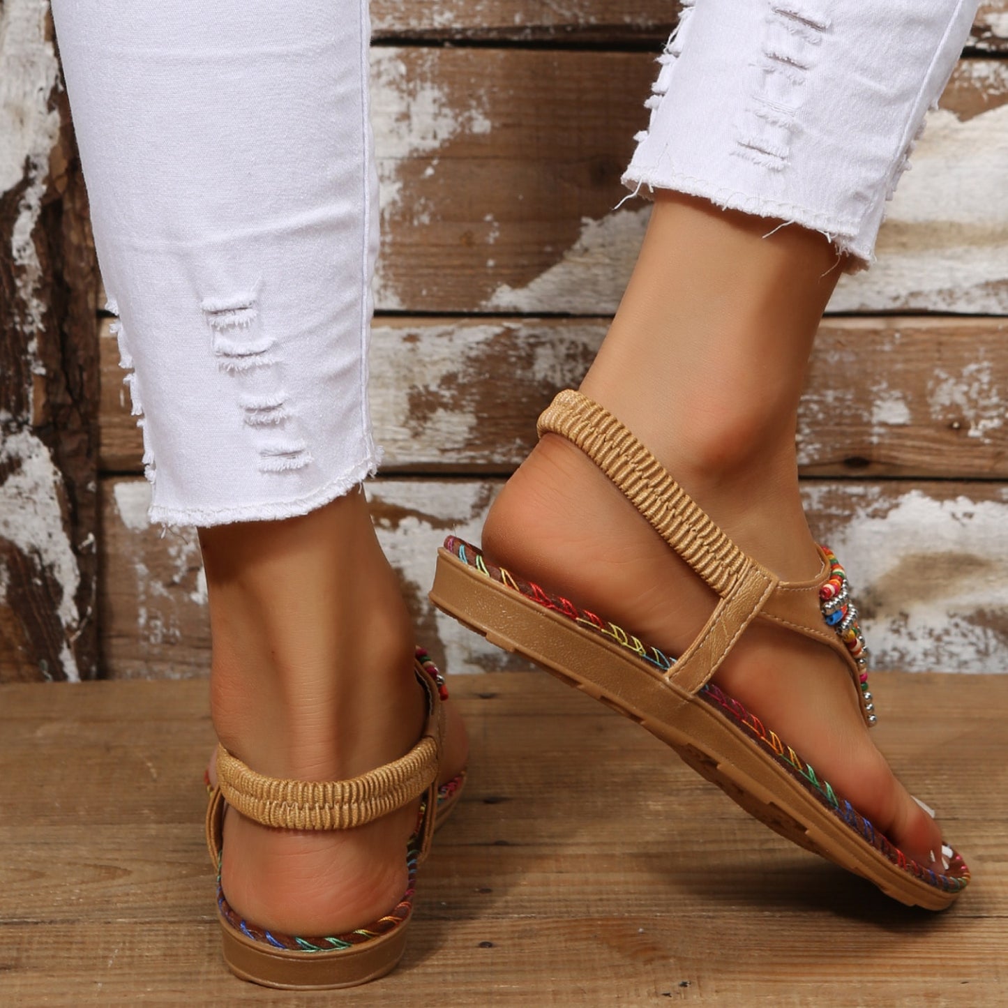 Aztec Beaded Open Toe Sandals